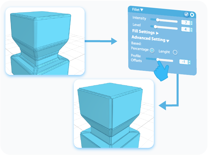 Customize the Profile Offset in the Advanced Settings of the Fillet tool